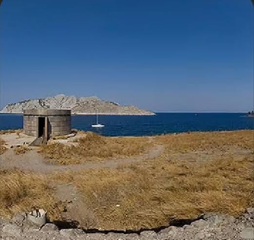 Sie wurde auf den Ruinen der alten südlichen Marinefestung von Ägina errichtet, die in den 1930er Jahren von der griechischen Marine erbaut worden war.